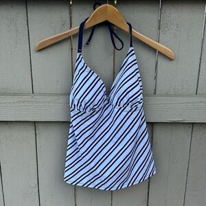 NWT Esprit Tankini Top Blue and White Stripes Nautical Beach Vacation Swim Sz M
